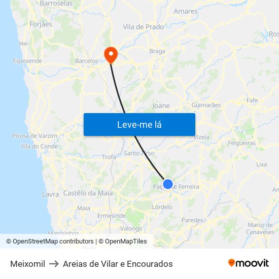 Meixomil to Areias de Vilar e Encourados map