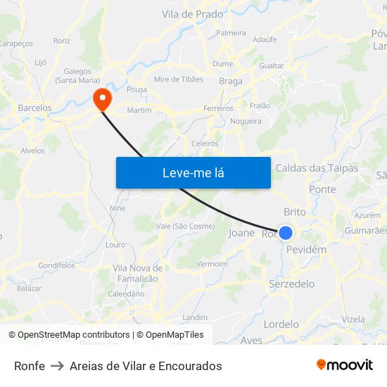 Ronfe to Areias de Vilar e Encourados map