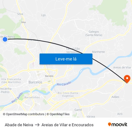 Abade de Neiva to Areias de Vilar e Encourados map