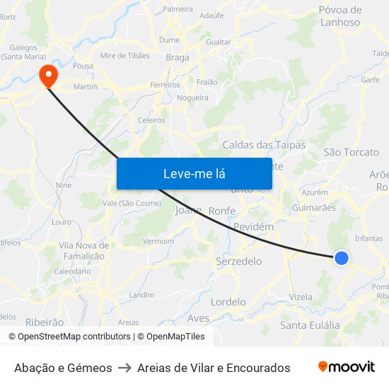 Abação e Gémeos to Areias de Vilar e Encourados map