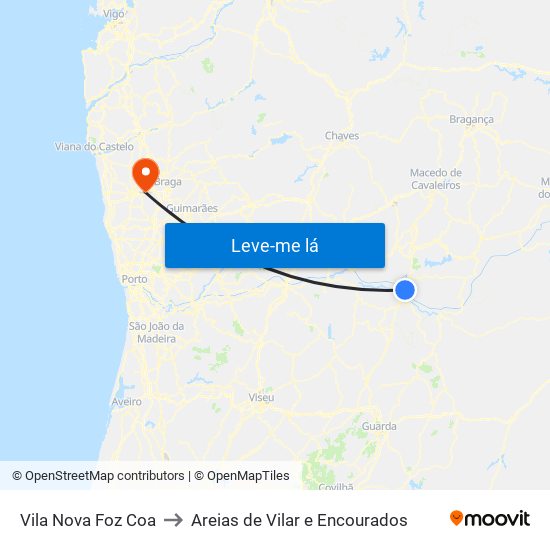 Vila Nova Foz Coa to Areias de Vilar e Encourados map