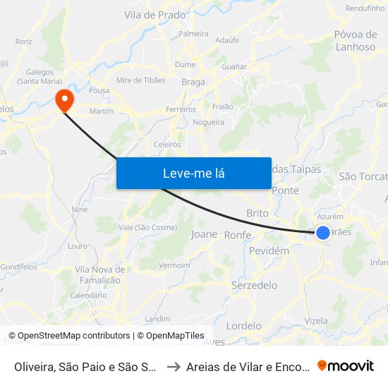 Oliveira, São Paio e São Sebastião to Areias de Vilar e Encourados map