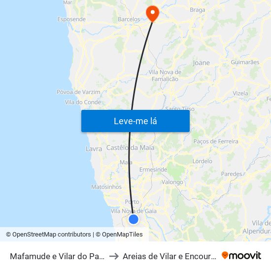 Mafamude e Vilar do Paraíso to Areias de Vilar e Encourados map