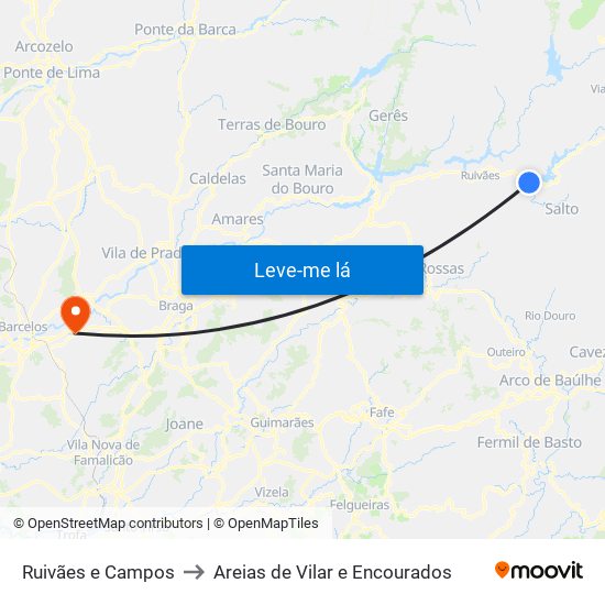 Ruivães e Campos to Areias de Vilar e Encourados map