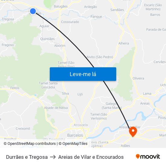 Durrães e Tregosa to Areias de Vilar e Encourados map
