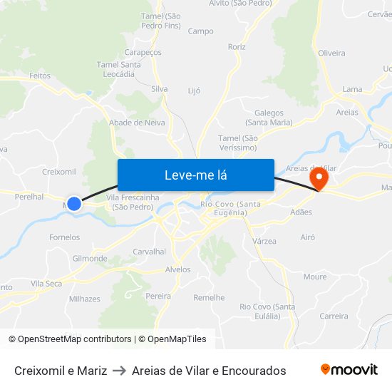Creixomil e Mariz to Areias de Vilar e Encourados map