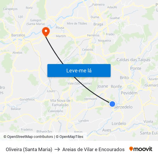 Oliveira (Santa Maria) to Areias de Vilar e Encourados map