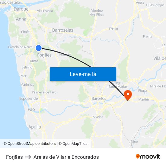 Forjães to Areias de Vilar e Encourados map