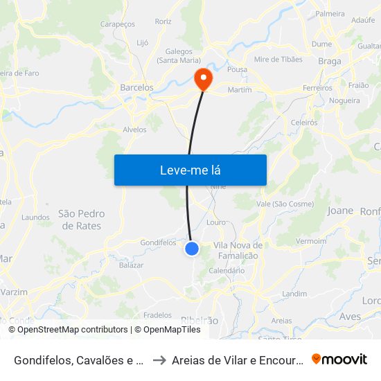 Gondifelos, Cavalões e Outiz to Areias de Vilar e Encourados map