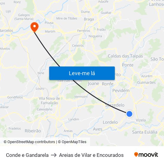 Conde e Gandarela to Areias de Vilar e Encourados map