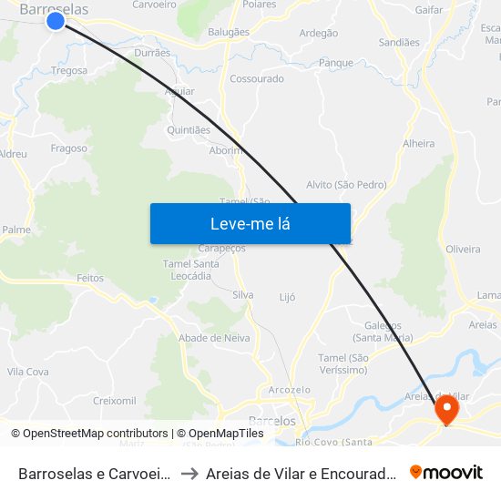 Barroselas e Carvoeiro to Areias de Vilar e Encourados map
