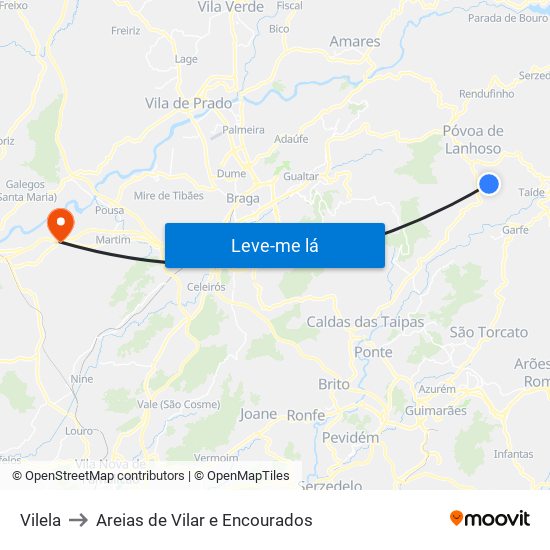 Vilela to Areias de Vilar e Encourados map
