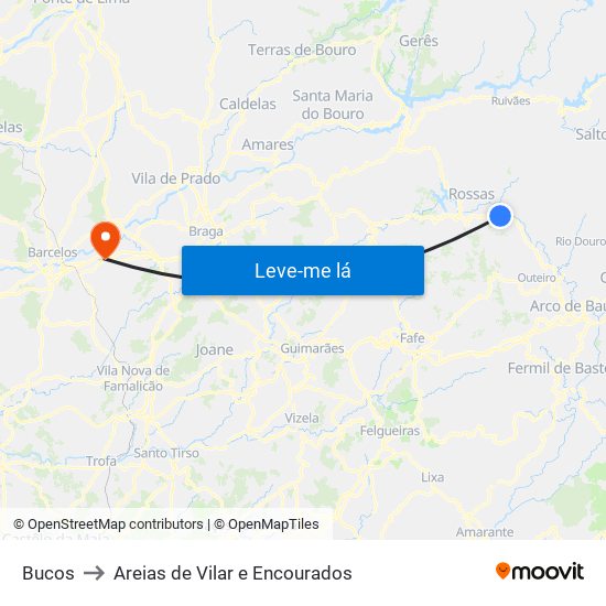Bucos to Areias de Vilar e Encourados map