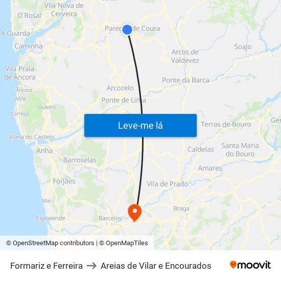 Formariz e Ferreira to Areias de Vilar e Encourados map