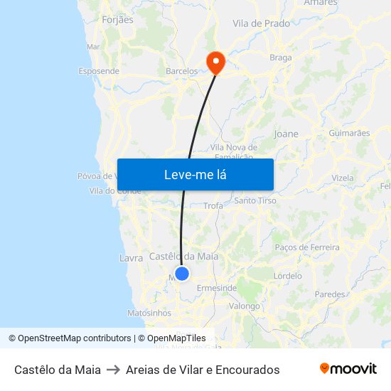 Castêlo da Maia to Areias de Vilar e Encourados map