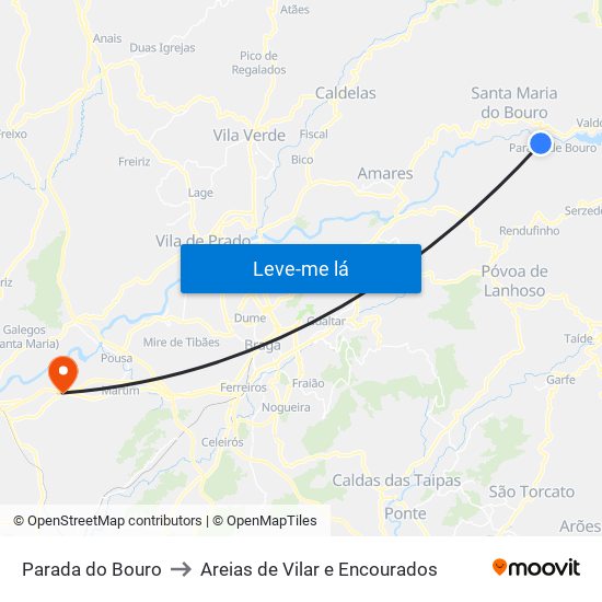 Parada do Bouro to Areias de Vilar e Encourados map