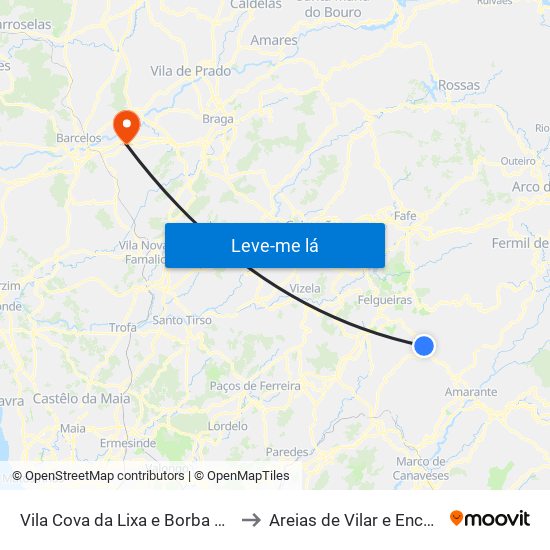 Vila Cova da Lixa e Borba de Godim to Areias de Vilar e Encourados map