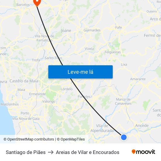Santiago de Piães to Areias de Vilar e Encourados map