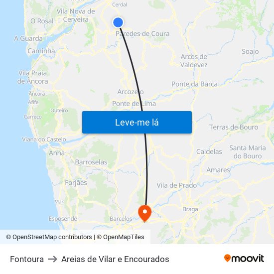 Fontoura to Areias de Vilar e Encourados map