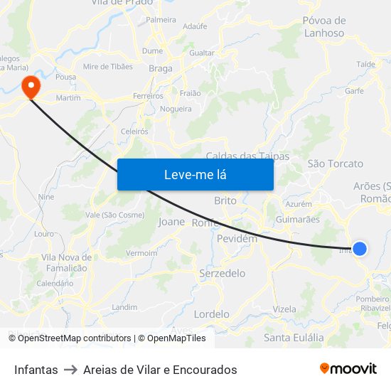 Infantas to Areias de Vilar e Encourados map