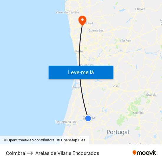 Coimbra to Areias de Vilar e Encourados map