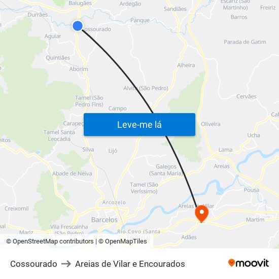 Cossourado to Areias de Vilar e Encourados map