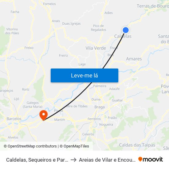 Caldelas, Sequeiros e Paranhos to Areias de Vilar e Encourados map