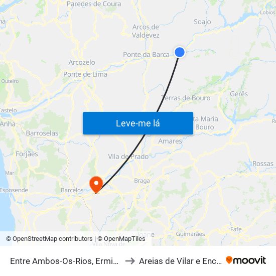 Entre Ambos-Os-Rios, Ermida e Germil to Areias de Vilar e Encourados map