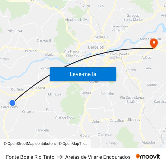 Fonte Boa e Rio Tinto to Areias de Vilar e Encourados map