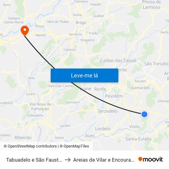 Tabuadelo e São Faustino to Areias de Vilar e Encourados map