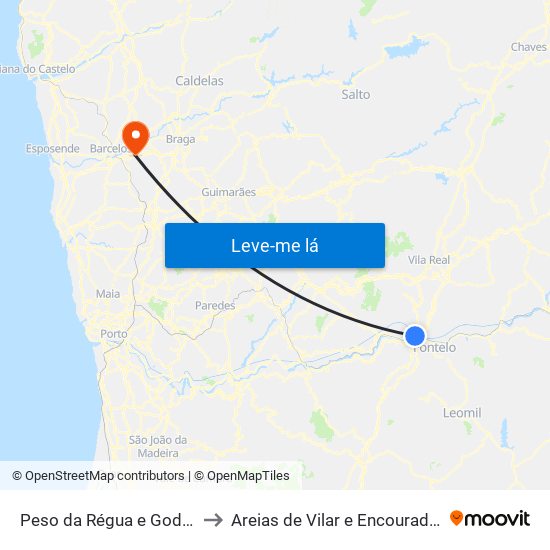 Peso da Régua e Godim to Areias de Vilar e Encourados map