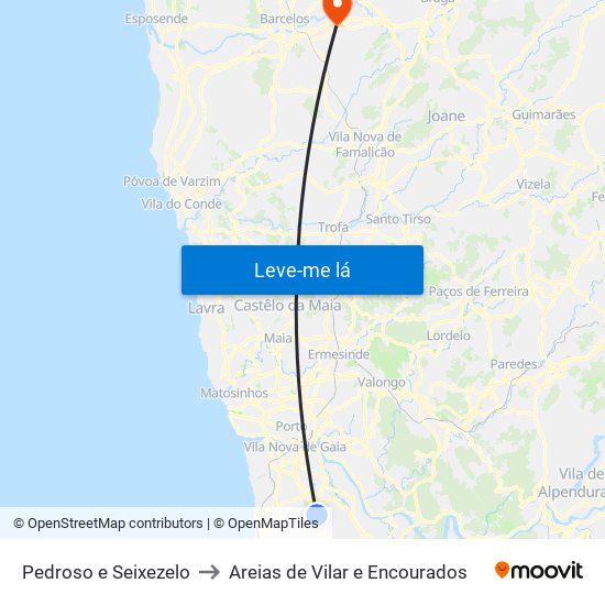 Pedroso e Seixezelo to Areias de Vilar e Encourados map