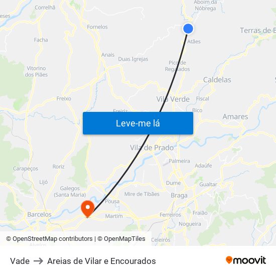 Vade to Areias de Vilar e Encourados map