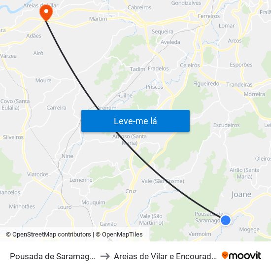 Pousada de Saramagos to Areias de Vilar e Encourados map