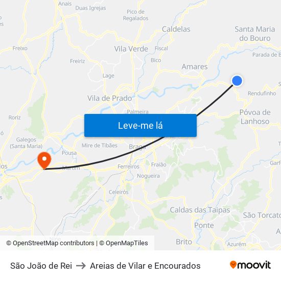 São João de Rei to Areias de Vilar e Encourados map
