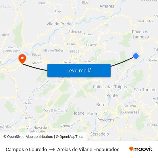 Campos e Louredo to Areias de Vilar e Encourados map