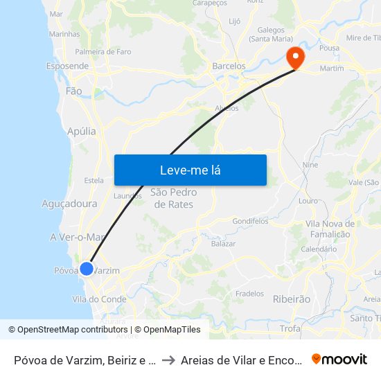 Póvoa de Varzim, Beiriz e Argivai to Areias de Vilar e Encourados map