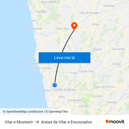 Vilar e Mosteiró to Areias de Vilar e Encourados map