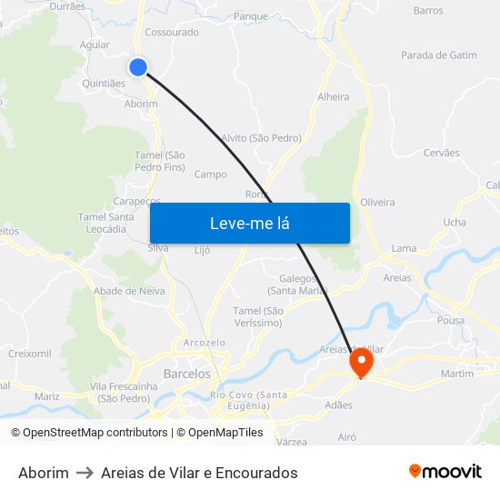 Aborim to Areias de Vilar e Encourados map