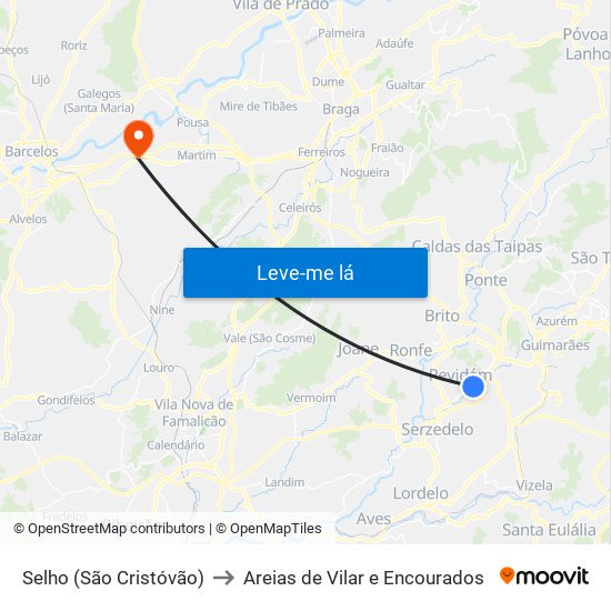 Selho (São Cristóvão) to Areias de Vilar e Encourados map