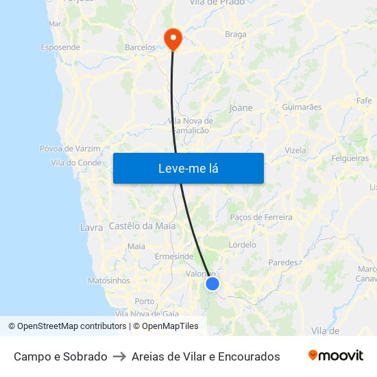Campo e Sobrado to Areias de Vilar e Encourados map