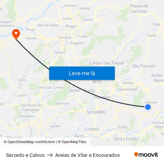 Serzedo e Calvos to Areias de Vilar e Encourados map