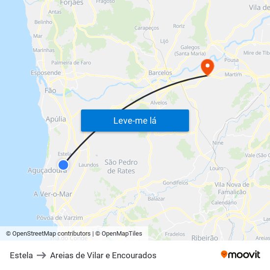 Estela to Areias de Vilar e Encourados map