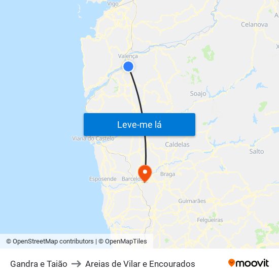 Gandra e Taião to Areias de Vilar e Encourados map