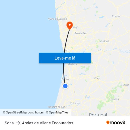 Sosa to Areias de Vilar e Encourados map
