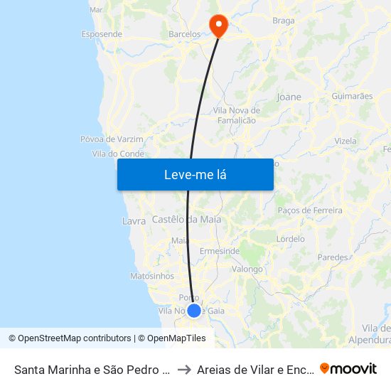 Santa Marinha e São Pedro da Afurada to Areias de Vilar e Encourados map