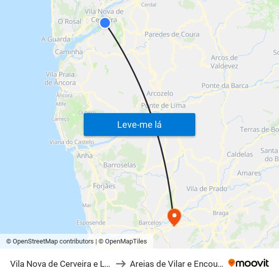 Vila Nova de Cerveira e Lovelhe to Areias de Vilar e Encourados map