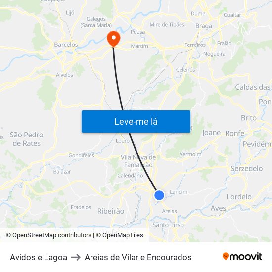 Avidos e Lagoa to Areias de Vilar e Encourados map