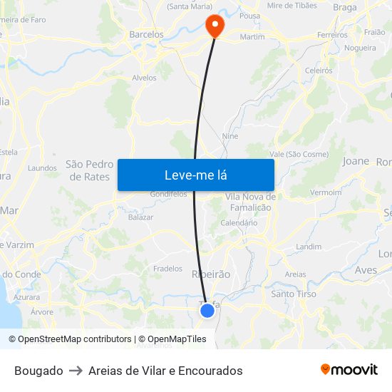 Bougado to Areias de Vilar e Encourados map