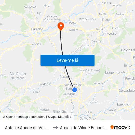 Antas e Abade de Vermoim to Areias de Vilar e Encourados map